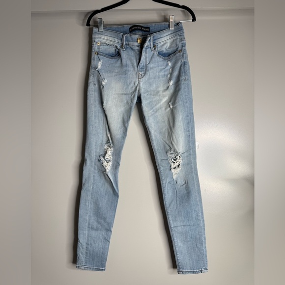 Express Women's Light Blue Distressed Jeans midrise (Size 4R) - Picture 1 of 10
